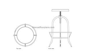 industrial bar stool autocad drawing, plan and elevation 2d views, dwg file free for download