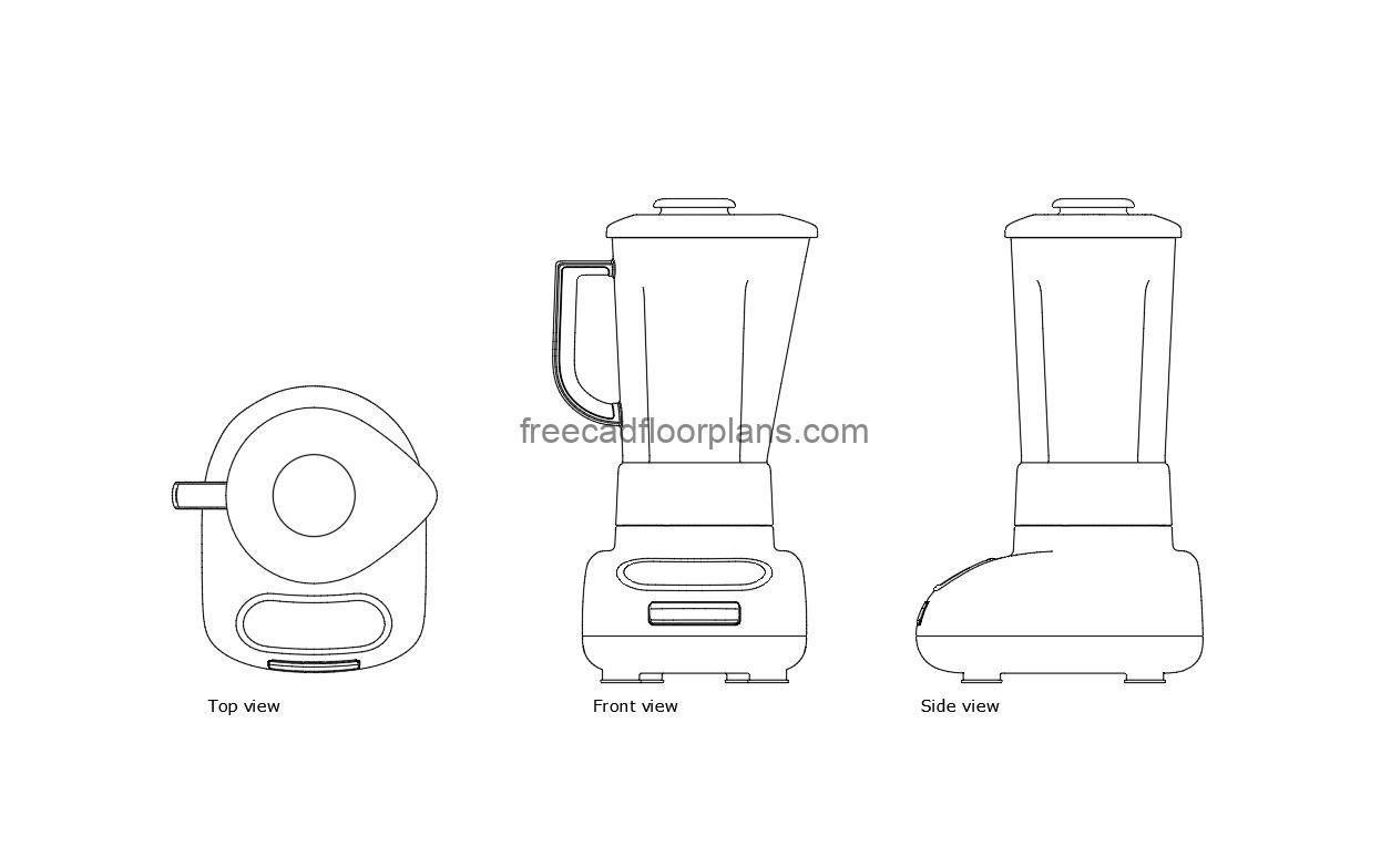 kitchenaid blender autocad drawing, plan and elevation 2d views, dwg file free for download