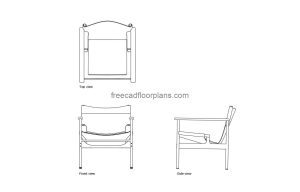 knoll pollock armchair autocad drawing, plan and elevation 2d views, dwg file free for download