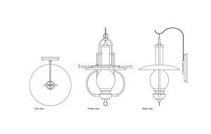 lantern wall sconce autocad drawing, plan and elevation 2d views, dwg file free for download