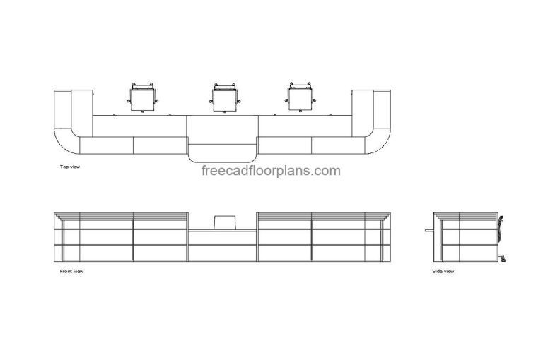 large reception desk autocad drawing, plan and elevation 2d views, dwg file free for download