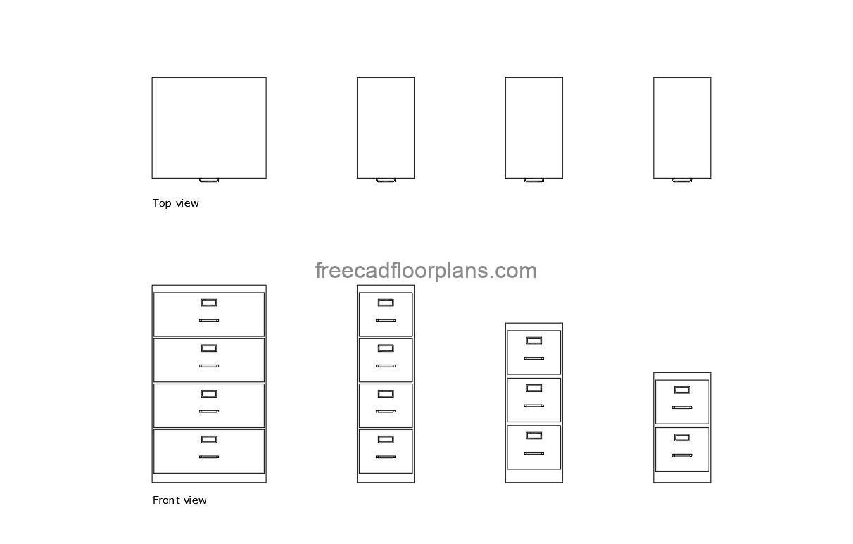 metal file cabinets autocad drawing, plan and elevation 2d views, dwg file free for download