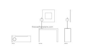 modern sideboard table autocad drawing, plan and elevation 2d views, dwg file free for download