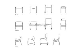 patient room chair autocad drawing, plan and elevation 2d views, dwg file free for download