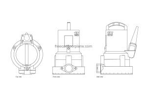 piranha pump autocad drawing, plan and elevation 2d views, dwg file free for download