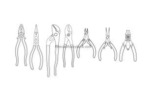pliers autocad drawing, plan 2d view, dwg file free for download