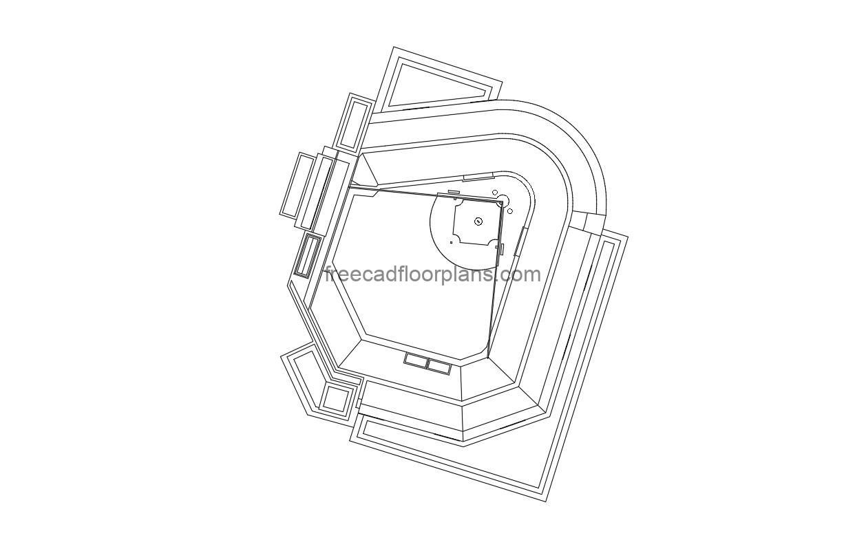 professional baseball stadium autocad drawing, 2d plan view, dwg file free for download