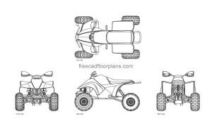 quad bike atv autocad drawing, plan and elevation 2d views, dwg file free for download