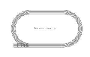running track autocad drawing, plan 2d views, dwg file free for download