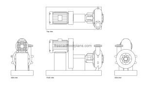 slurry pump autocad drawing, plan and elevation 2d views, dwg file free for download