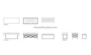sofa bench autocad drawing, plan and elevation 2d views, dwg file free for download
