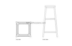 square bar stool autocad drawing, plan and elevation 2d views, dwg file free for download