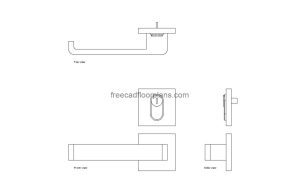steel handle door lock autocad drawing, plan and elevation 2d views, dwg file free for download