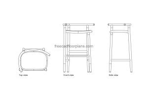 thonet vienna barstool autocad drawing, plan and elevation 2d views, dwg file free for download