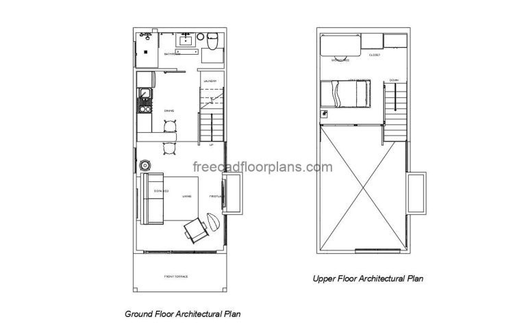 tiny house with fireplace autocad drawing, dwg and pdg plans for download
