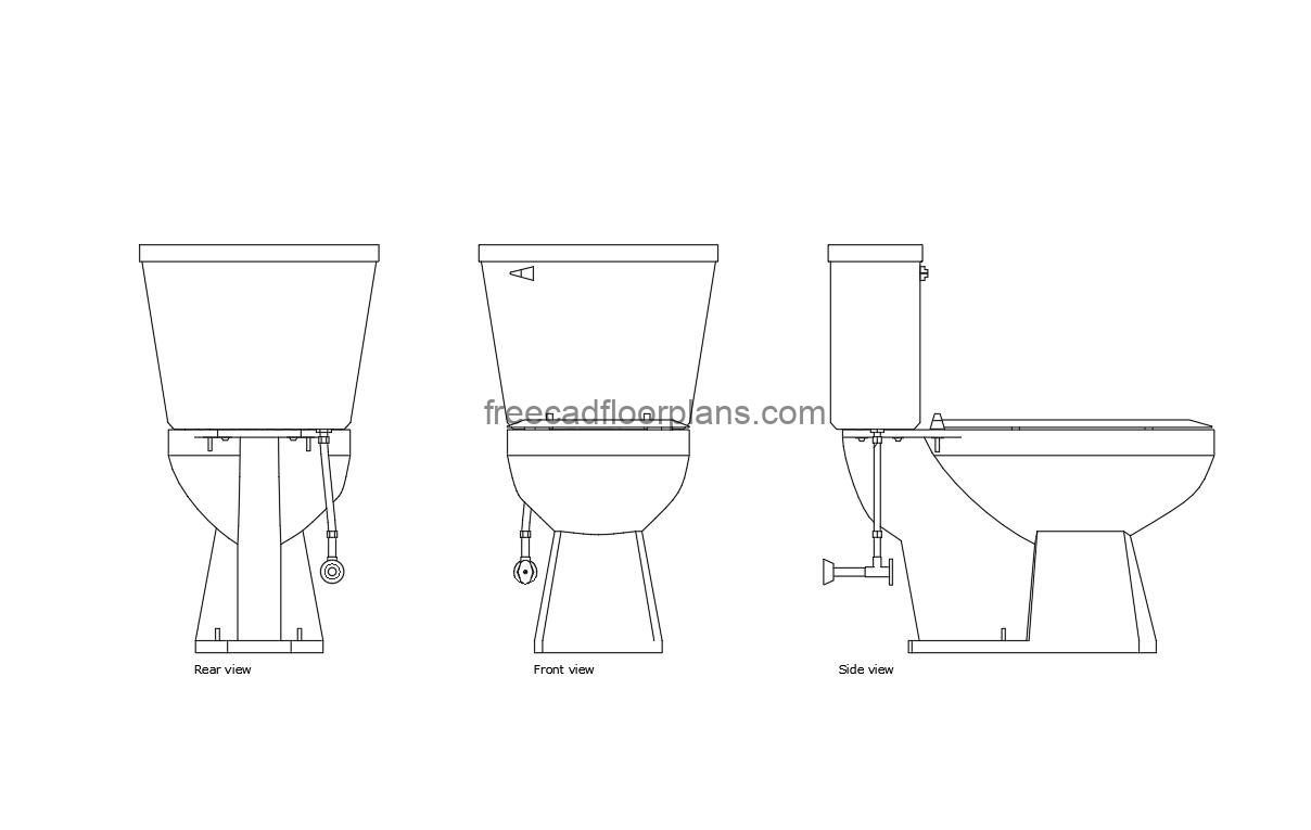 toilet rear view autocad drawing, side, rear and front views, dwg file free for download