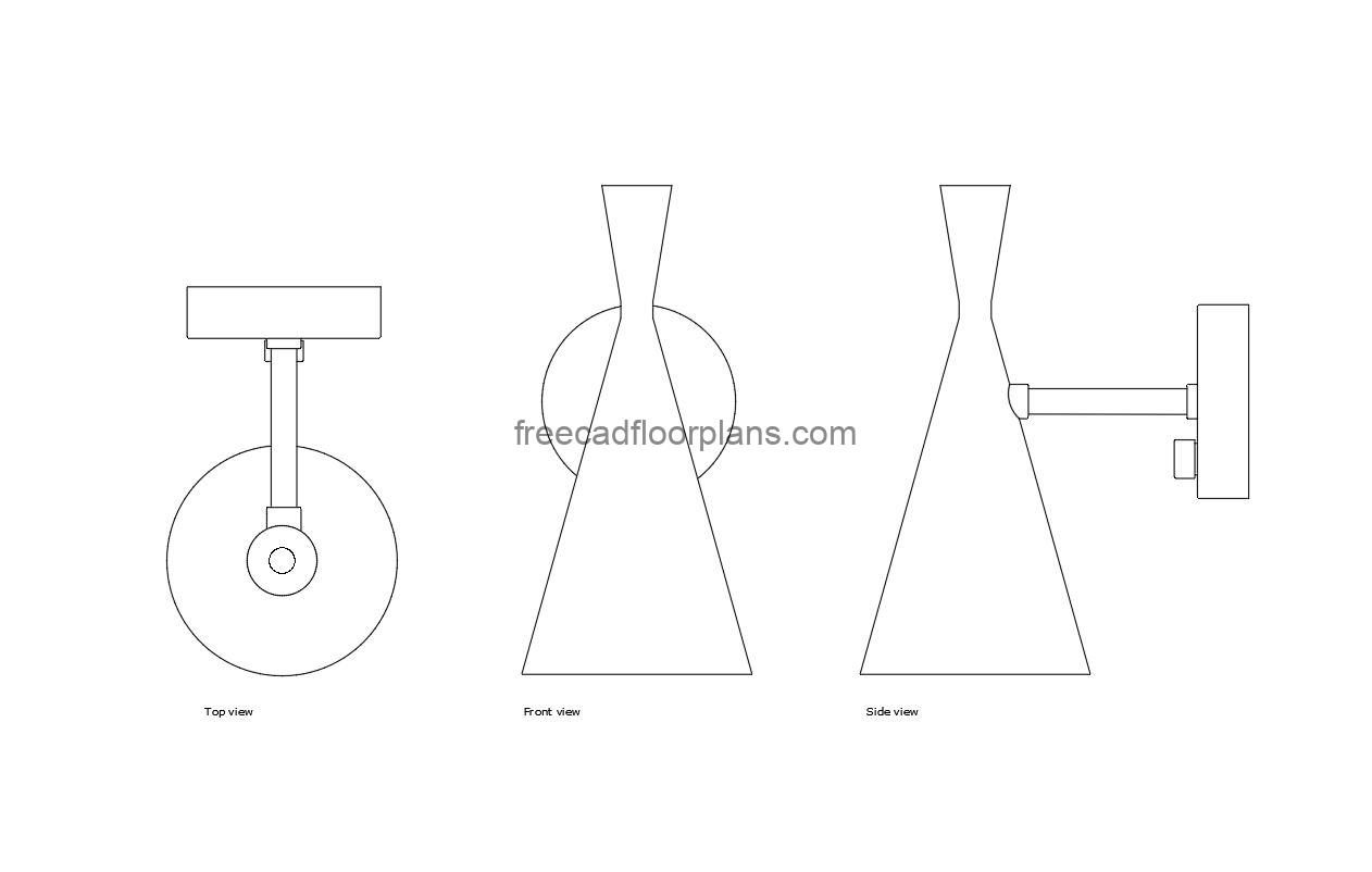 tom dixon beat sconce autocad drawing, plan and elevation 2d views, dwg file free for download