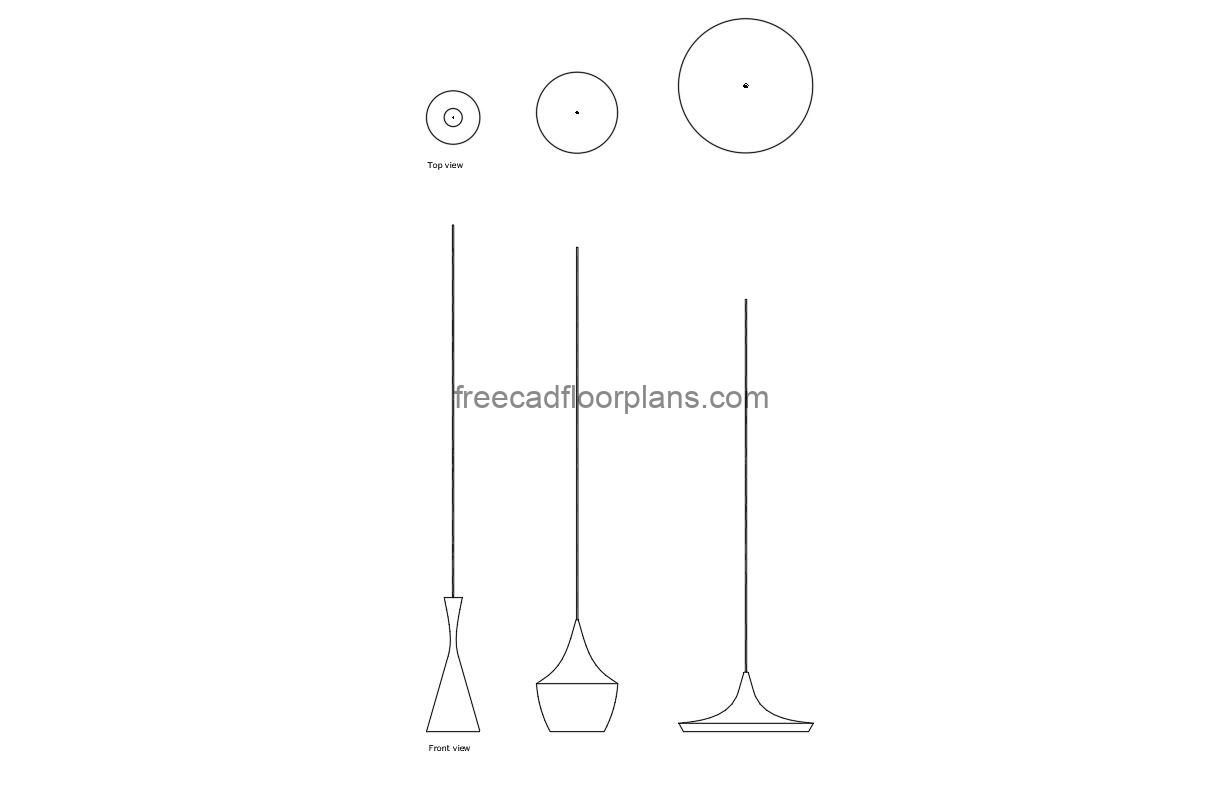 tom dixon beat pendant light autocad drawing, plan and elevation 2d views, dwg file free for download