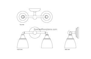 vintage double sconce autocad drawing, plan and elevation 2d views, dwg file free for download