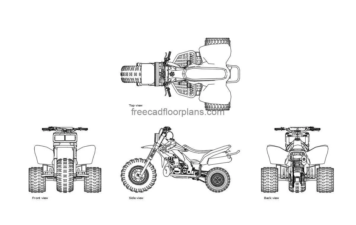 ATC 3 Wheeler autocad drawing, plan and elevation 2d views, dwg file free for download