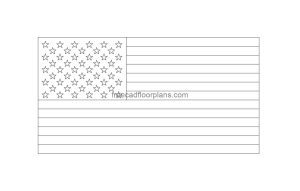 American flag autocad drawing, front 2d view, dwg file free for download