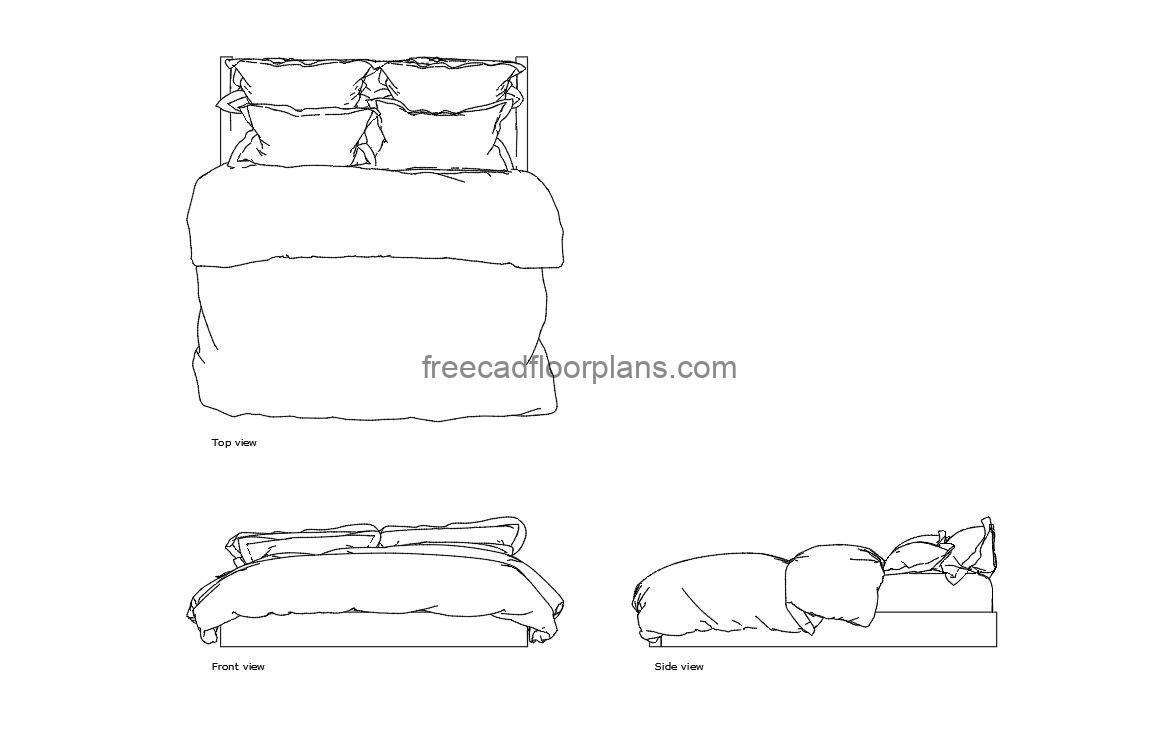 bed cover autocad drawing plan and elevation 2d views, dwg file free for download