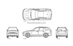 bmw x3 autocad drawing, plan and elevation 2d views, dwg file free for download