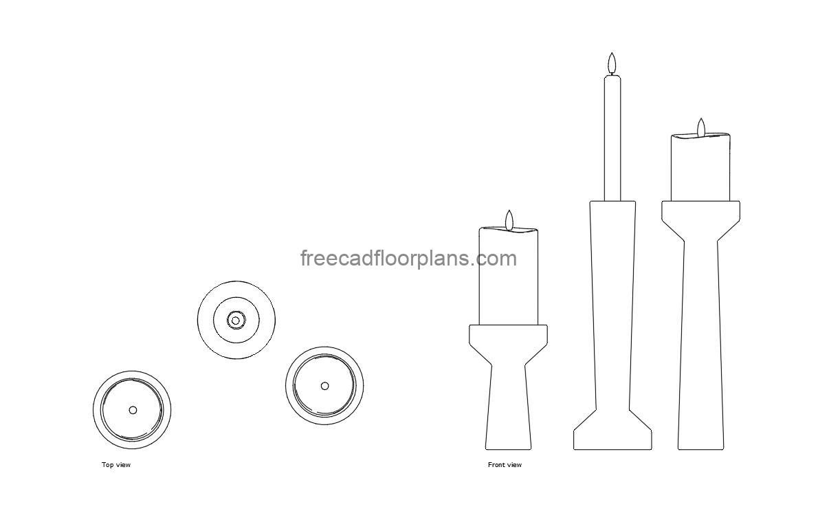 candles autocad drawing, plan and elevation 2d views, dwg file free for download