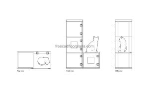cat tower autocad drawing, plan and elevation 2d views, dwg file free for download