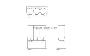 cereal dispenser autocad drawing, plan and elevation 2d views, dwg file free for download