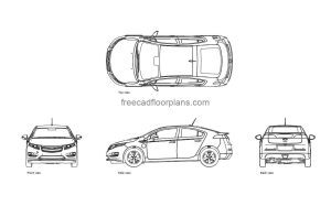 chevy bolt autocad drawing, plan and elevation 2d views, dwg file free for download