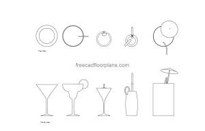 cocktail drinks autocad drawing, plan and elevation 2d views, dwg file free for download