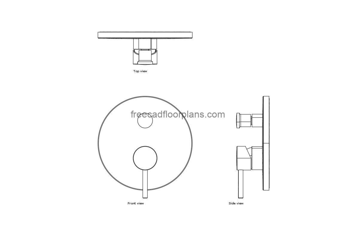 concealed shower mixer autocad drawing, plan and elevation 2d views, dwg file free for download