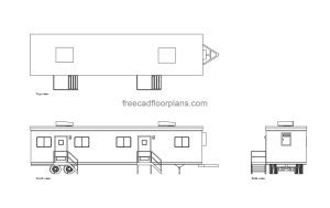 construction trailer autocad drawing, plan and elevation 2d views, dwg file free for download