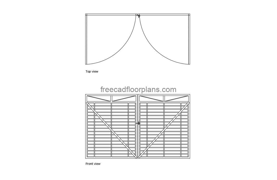 driveway gate autocad drawing, plan and elevation 2d views, dwg file free for download