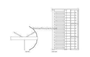 full height turnstile autocad drawing, plan and elevation 2d views, dwg file free for download