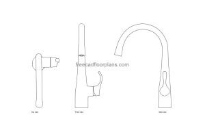 kohler bar faucet autocad drawing, plan and elevation 2d views, dwg file free for download