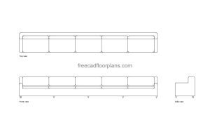 long couch autocad drawing, plan and elevation 2d views, dwg file free for download
