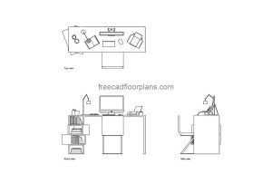 modern desk autocad drawing, plan and elevation 2d views, dwg file free for download