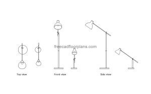 modern reading lamp autocad drawing, plan and elevation 2d views, dwg file free for download