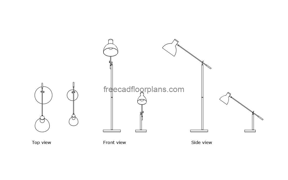 modern reading lamp autocad drawing, plan and elevation 2d views, dwg file free for download