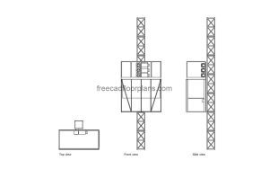 passenger hoist autocad drawing, plan and elevation 2d views, dwg file free for download