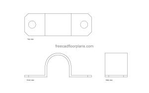 pipe strap clamp autocad drawing, plan and elevation 2d views, dwg file free for download