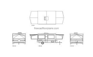 popup camper autocad drawing, plan and elevation 2d views, dwg file free for download
