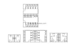 public bathroom set autocad drawing plan 2d views, dwg file free for download