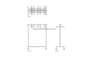 rigga clothes rack autocad drawing, plan and elevation 2d views, dwg file free for download