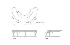 semi circular bar autocad drawing, plan and elevation 2d views, dwg file free for download