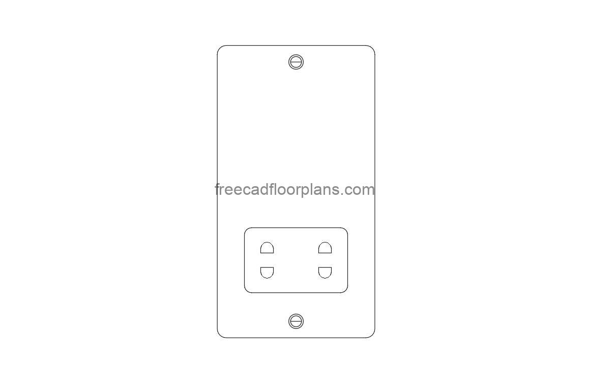 shaver socket autocad drawing, front 2d view, dwg file free for download