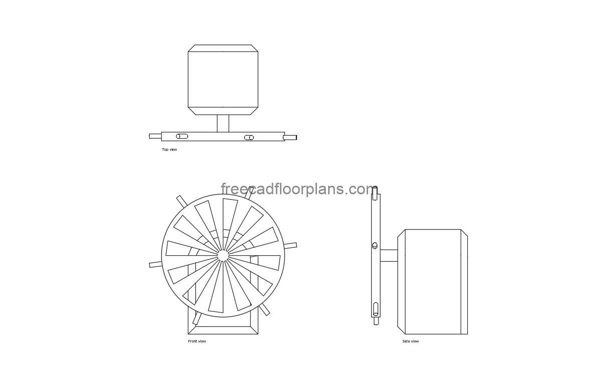 ship wheel autocad drawing, plan and elevation 2d views, dwg file free for download