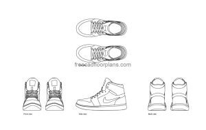 sport shoes autocad drawing, plan and elevation 2d views, dwg file free for download